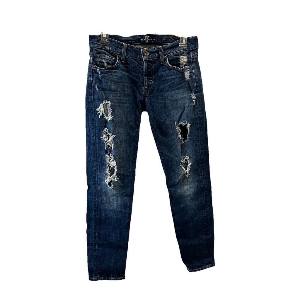 7 For All Mankind Crop Josefina Skinny Distressed Blue Jeans 25 Button Fly